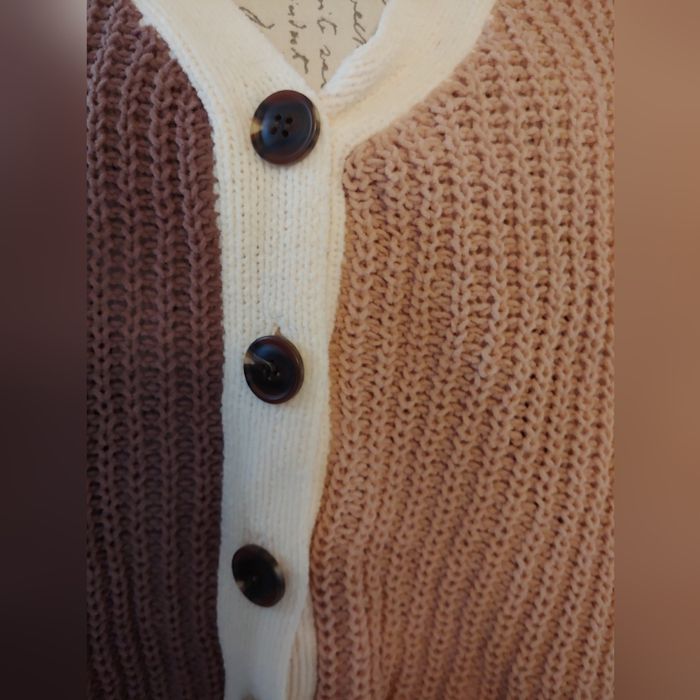 Willow And Root Cream and Brown Button-Up Cardigan